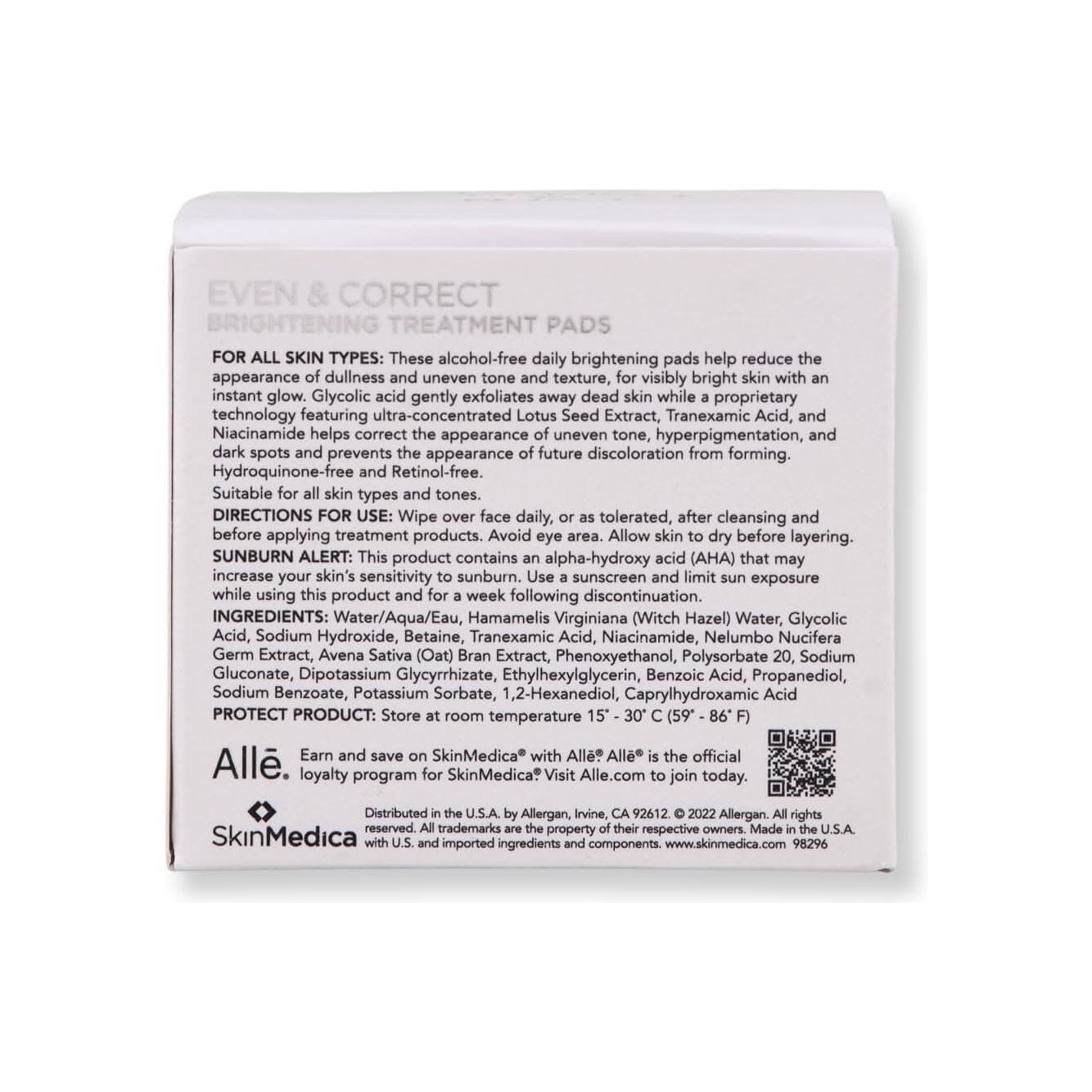 SkinMedica Even & Correct Brightening Treatment Pads 60 Count | Radiance-Boosting Exfoliating Pads