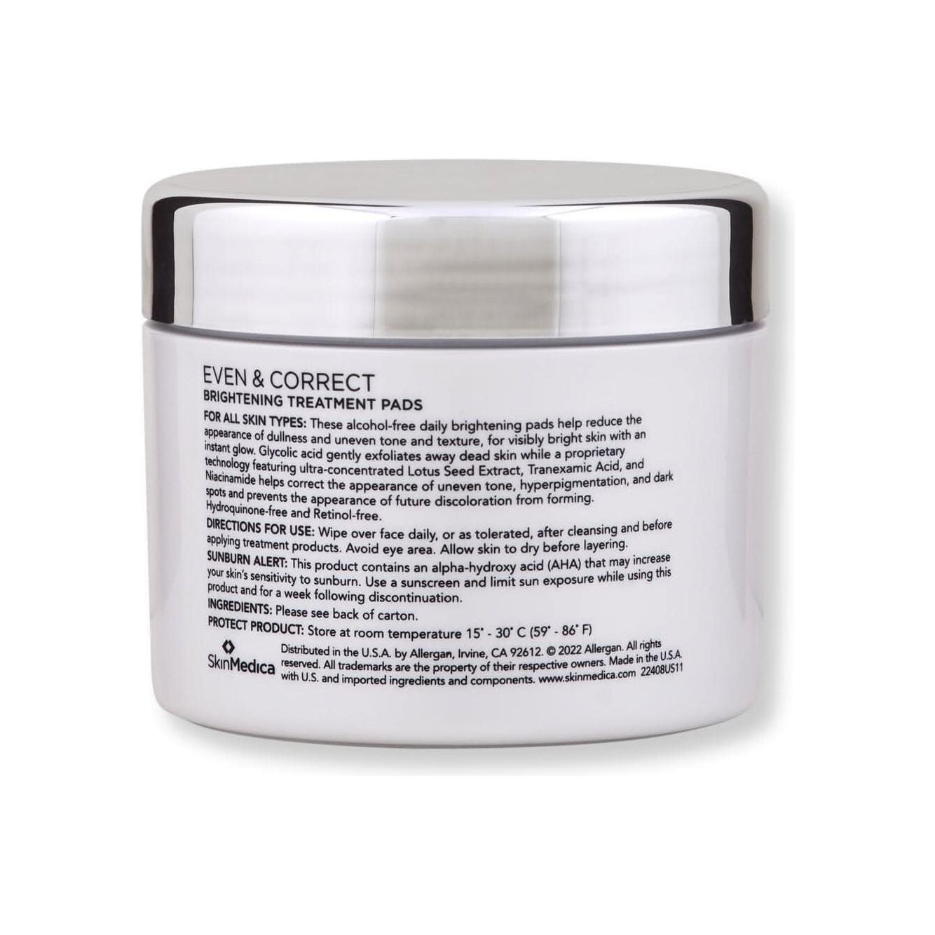 SkinMedica Even & Correct Brightening Treatment Pads 60 Count | Radiance-Boosting Exfoliating Pads