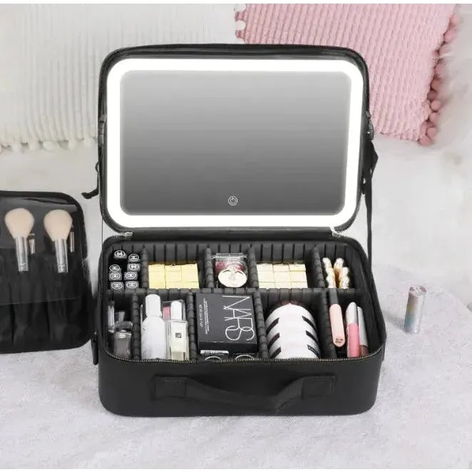 Smart LED Cosmetic Case with 4K Mirror and Adjustable Fill Light - Glam Global UK