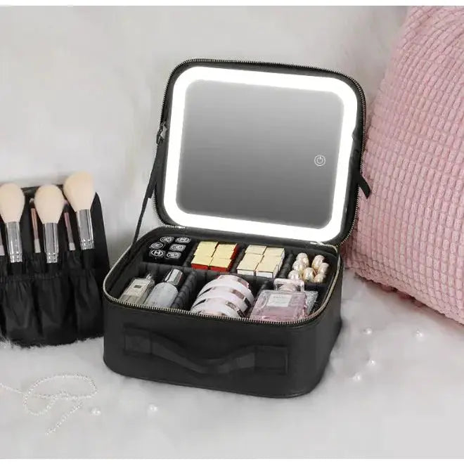 Smart LED Cosmetic Case with 4K Mirror and Adjustable Fill Light - Glam Global UK