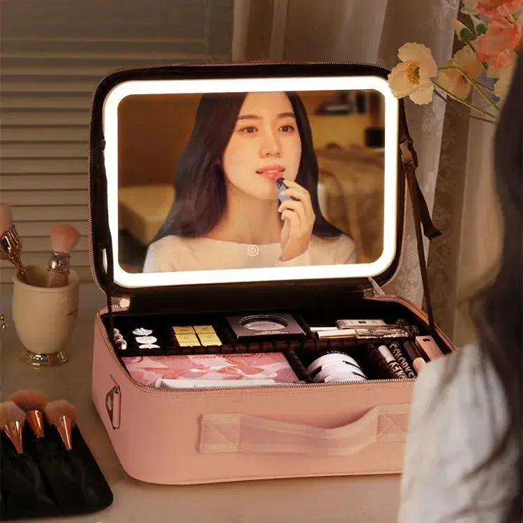 Smart LED Cosmetic Case with 4K Mirror and Adjustable Fill Light - Glam Global UK