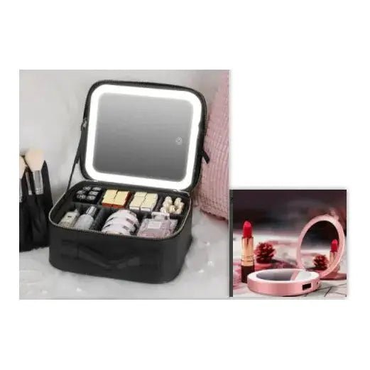 Smart LED Cosmetic Case with 4K Mirror and Adjustable Fill Light - Glam Global UK