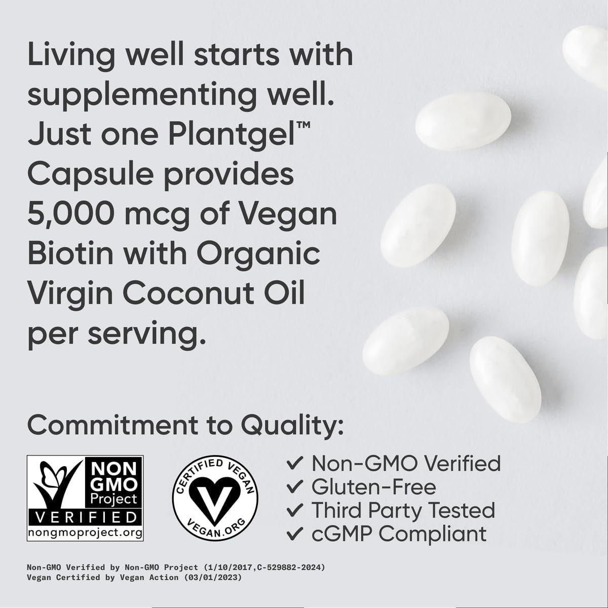 Sports Research Vegan Biotin 5000Mcg with Organic Coconut Oil - 120 Softgels (4 Month Supply) - Glam Global UK