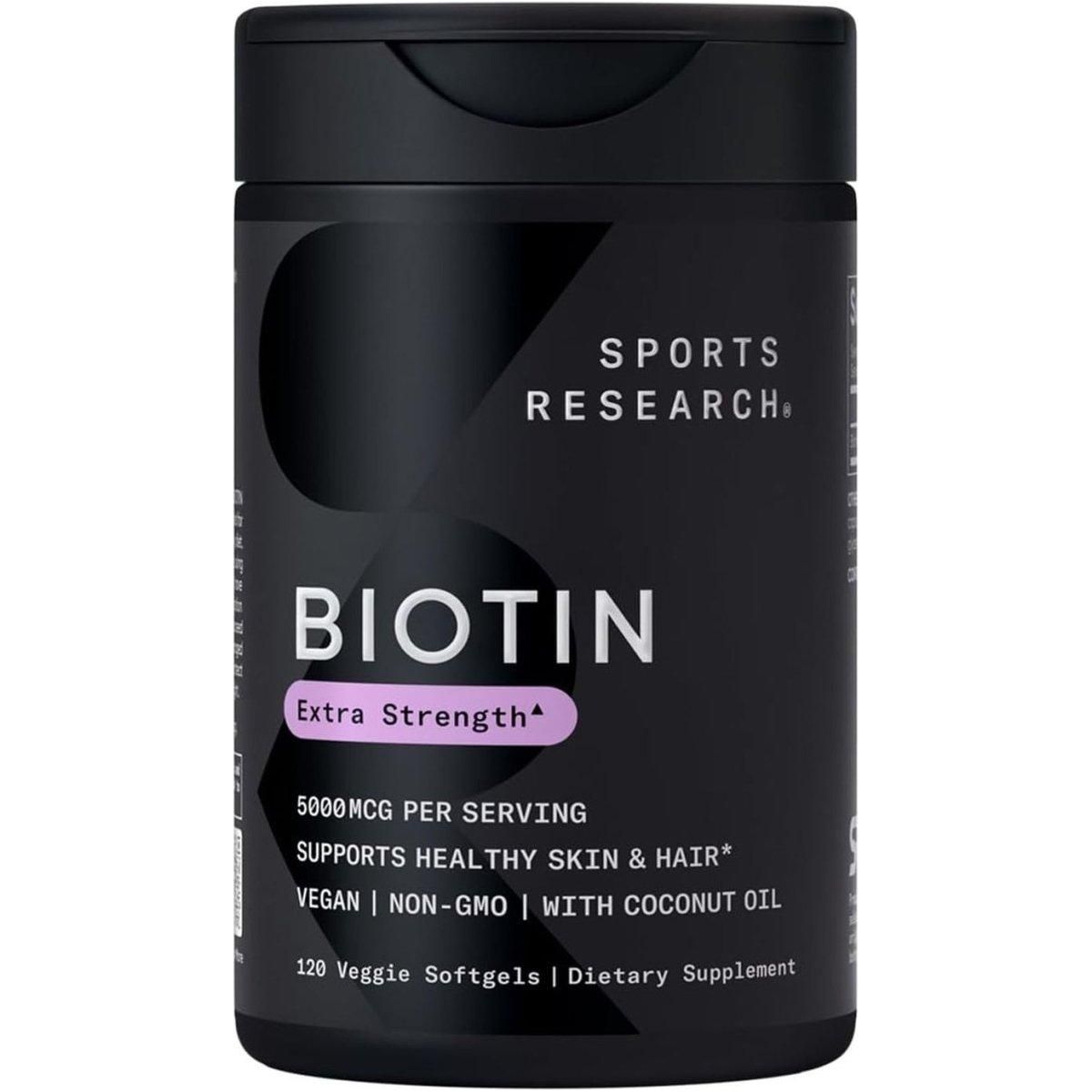 Sports Research Vegan Biotin 5000Mcg with Organic Coconut Oil - 120 Softgels (4 Month Supply) - Glam Global UK