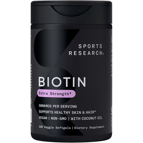 Sports Research Vegan Biotin 5000Mcg with Organic Coconut Oil - 120 Softgels (4 Month Supply) - Glam Global UKSports Research