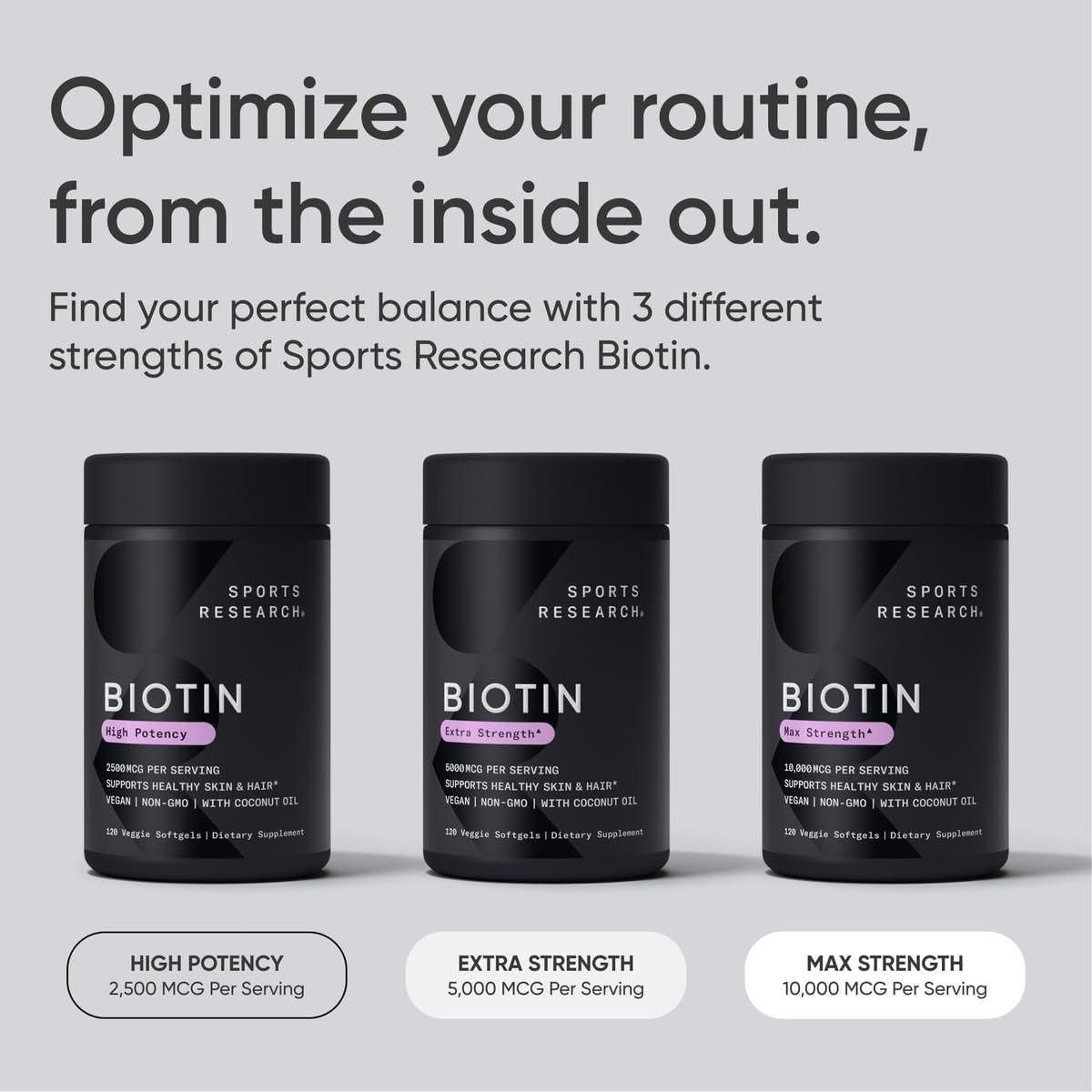 Sports Research Vegan Biotin 5000Mcg with Organic Coconut Oil - 120 Softgels (4 Month Supply) - Glam Global UK