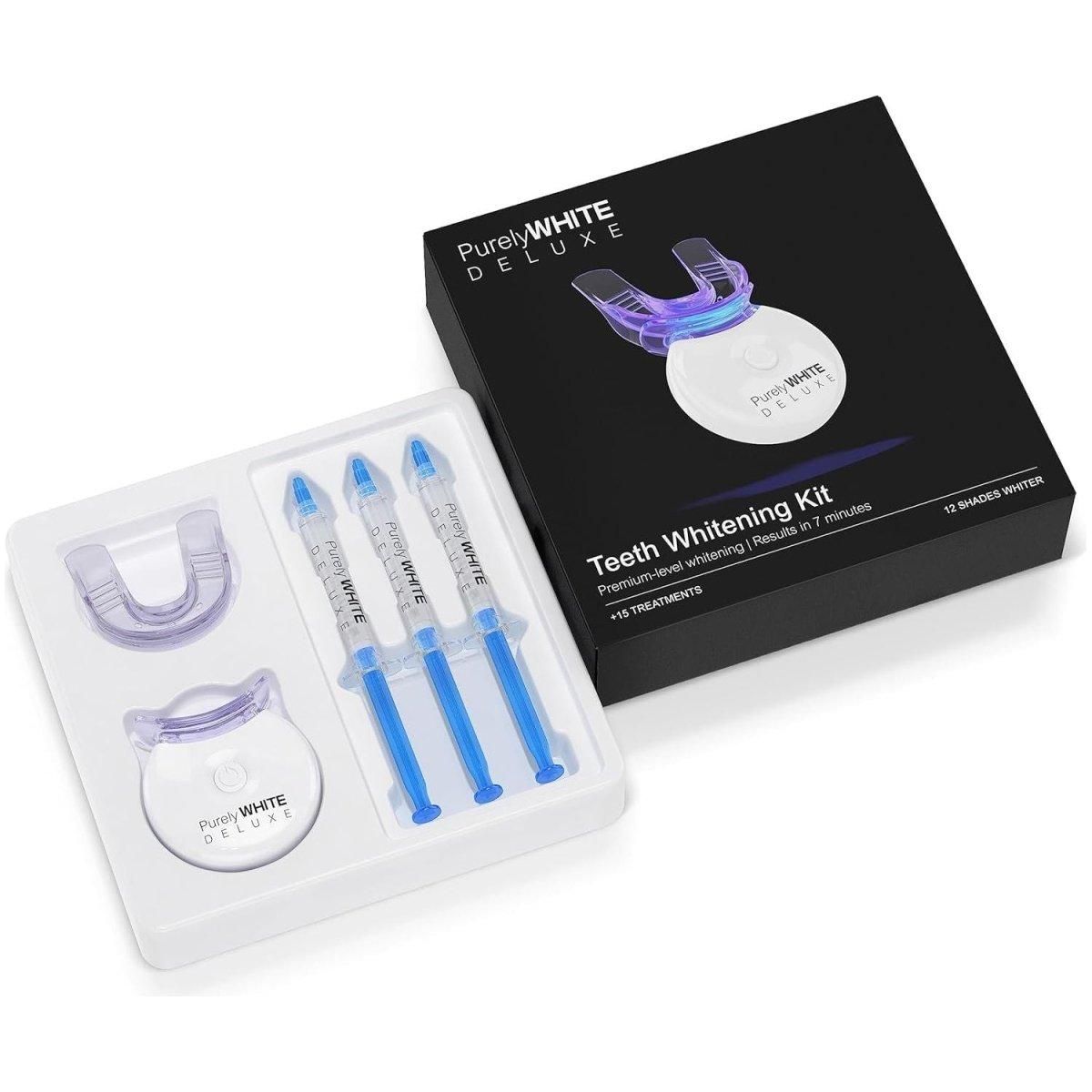 Teeth Whitening Kit, Complete LED Teeth Whitening, 15+ Treatments, (3) 3Ml Whitening Gel Syringes, Whiter Smile in 7 Minutes - Glam Global UK