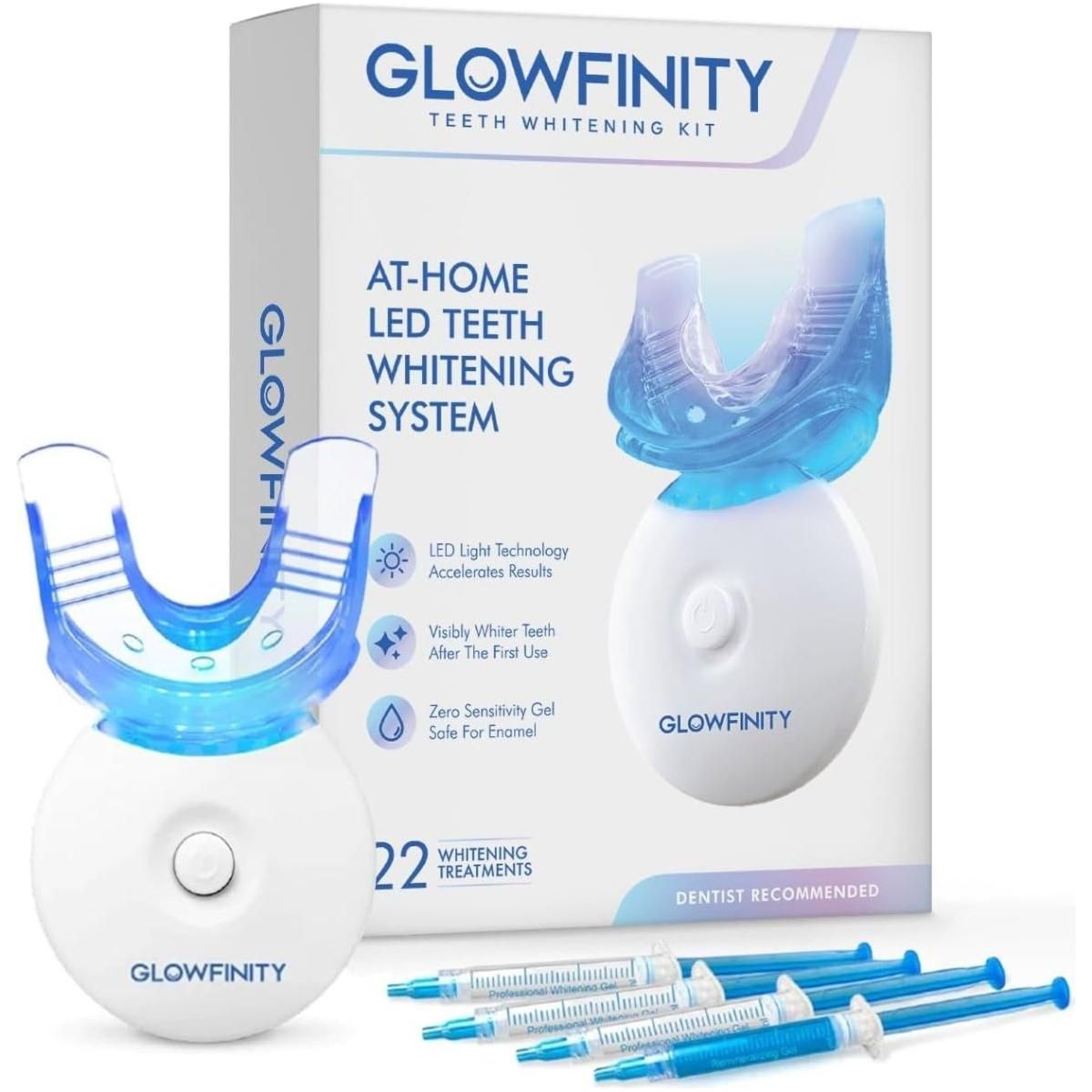 Teeth Whitening Kit - LED Light, 35% Carbamide Peroxide, (3) 3Ml Gel Syringes, (1) Remineralization Gel, and Tray - Glam Global UK