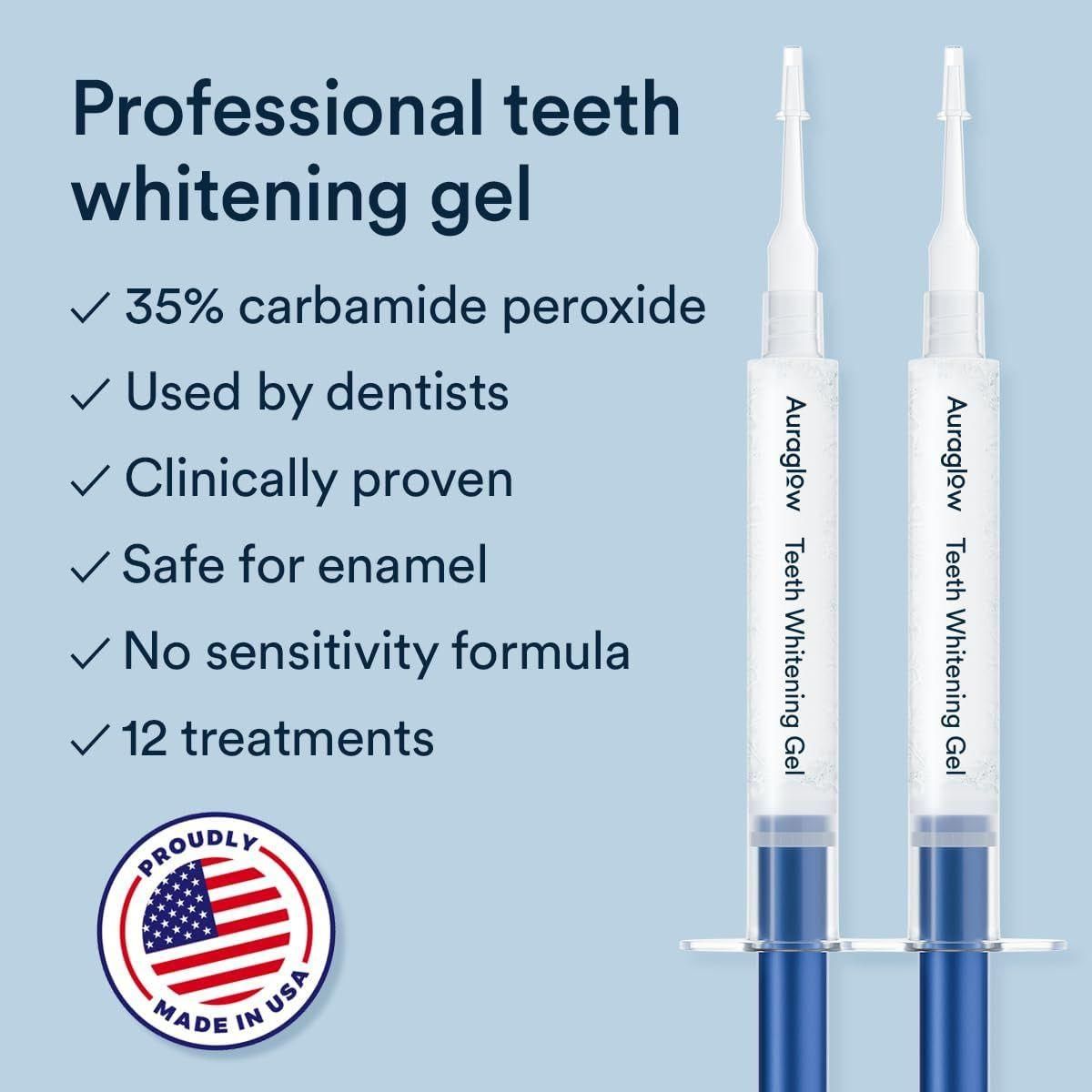 Teeth Whitening Kit, Wired LED Accelerator Light, 35% Carbamide Peroxide Teeth Whitening Gel, 12 Whitening Treatments, (2) 3Ml Whitening Gel Syringes, Whiten Teeth Faster - Glam Global UK