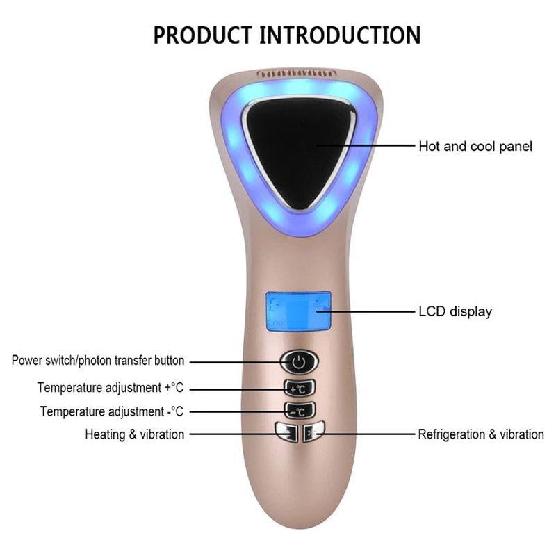 Ultrasonic Cryotherapy LED Hot Cold Hammer Facial Lifting Vibration Massager - Glam Global UK