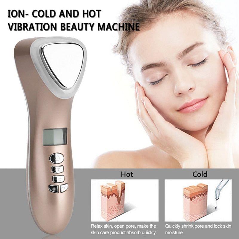 Ultrasonic Cryotherapy LED Hot Cold Hammer Facial Lifting Vibration Massager - Glam Global UK