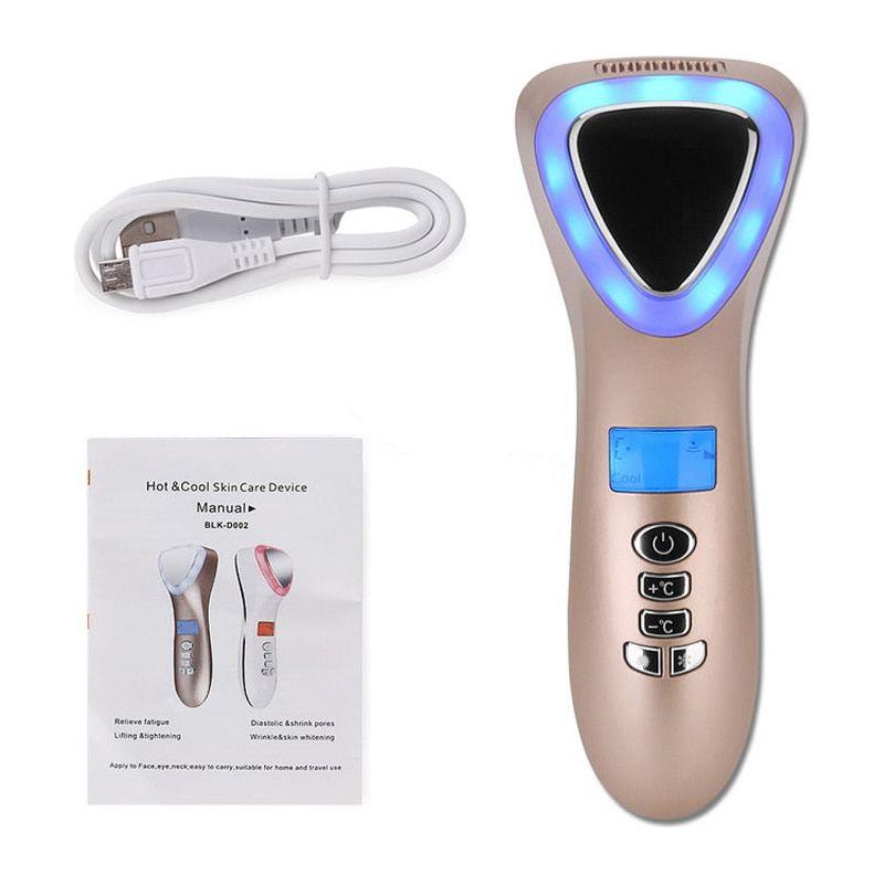 Ultrasonic Cryotherapy LED Hot Cold Hammer Facial Lifting Vibration Massager - Glam Global UK