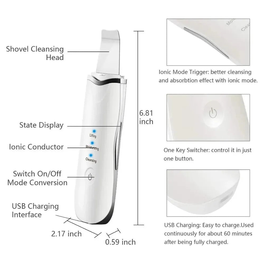 Ultrasonic Face Skin Scrubber - Glam Global UK