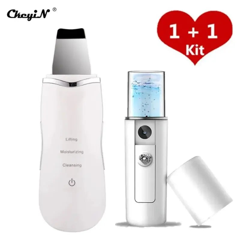 Ultrasonic Skin Scrubber + Skin Rejuvenation Nano Face Mist Steamer - Glam Global UK