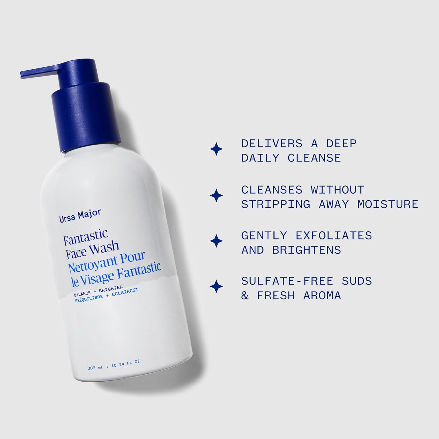 Ursa Major Fantastic Face Wash – 302ml | Natural Foaming Gel Cleanser with AHA Exfoliation for Clear, Balanced Skin