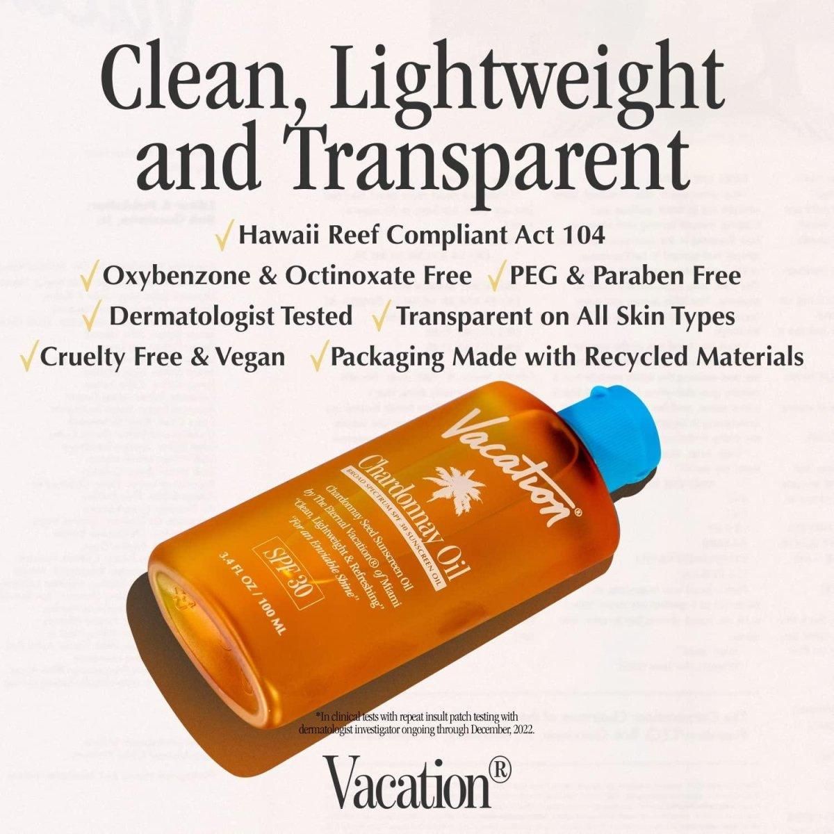 Vacation Chardonnay Sun Oil SPF 30 + Air Freshener Bundle - 150ml - Glam Global UK