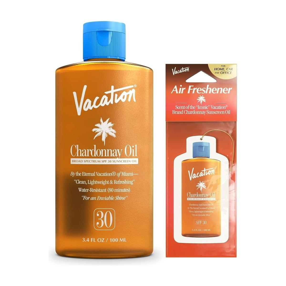 Vacation Chardonnay Sun Oil SPF 30 + Air Freshener Bundle - 150ml - Glam Global UK