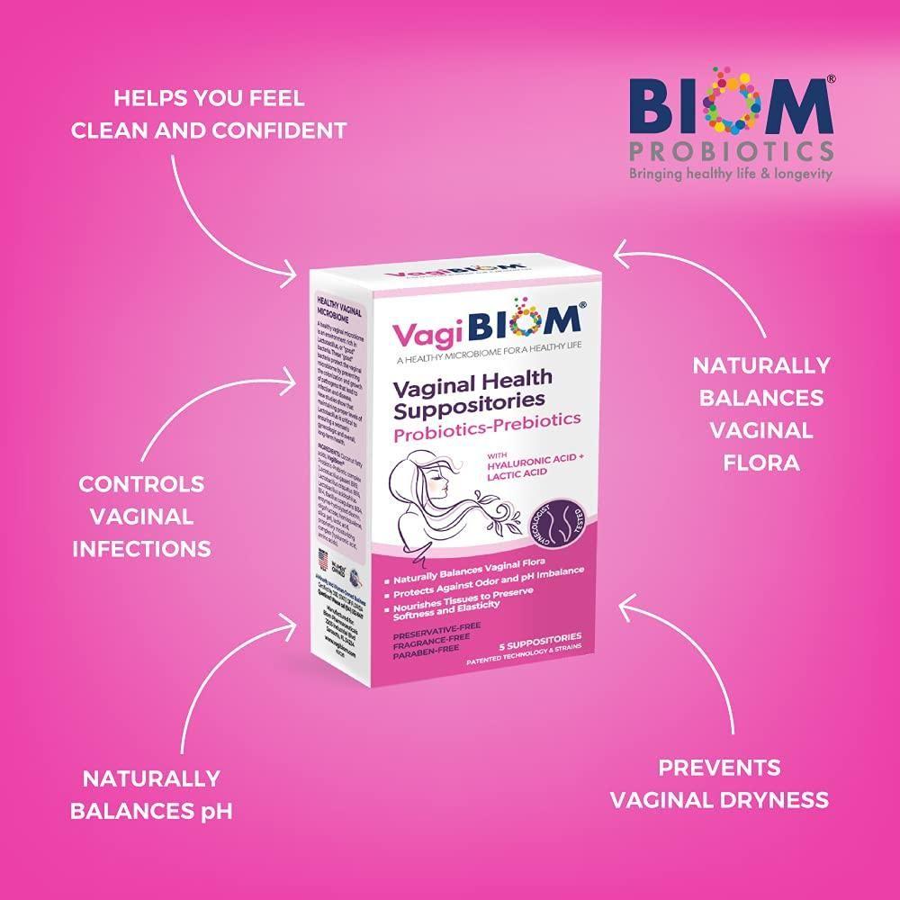 Vagibiom Lactobacillus Vaginal Suppository: Microbiome Flora Balance and Odor Control Regimen - 5 Count - Glam Global UK