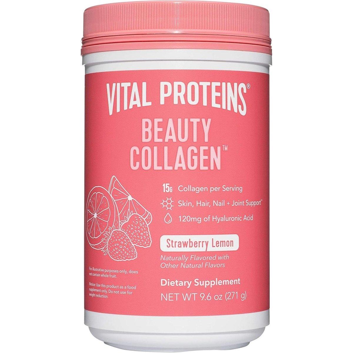 Vital Proteins Beauty Collagen (Strawberry Lemon, Canister) - 120Mg of Hyaluronic Acid and 15G of Collagen per Serving - Glam Global UK