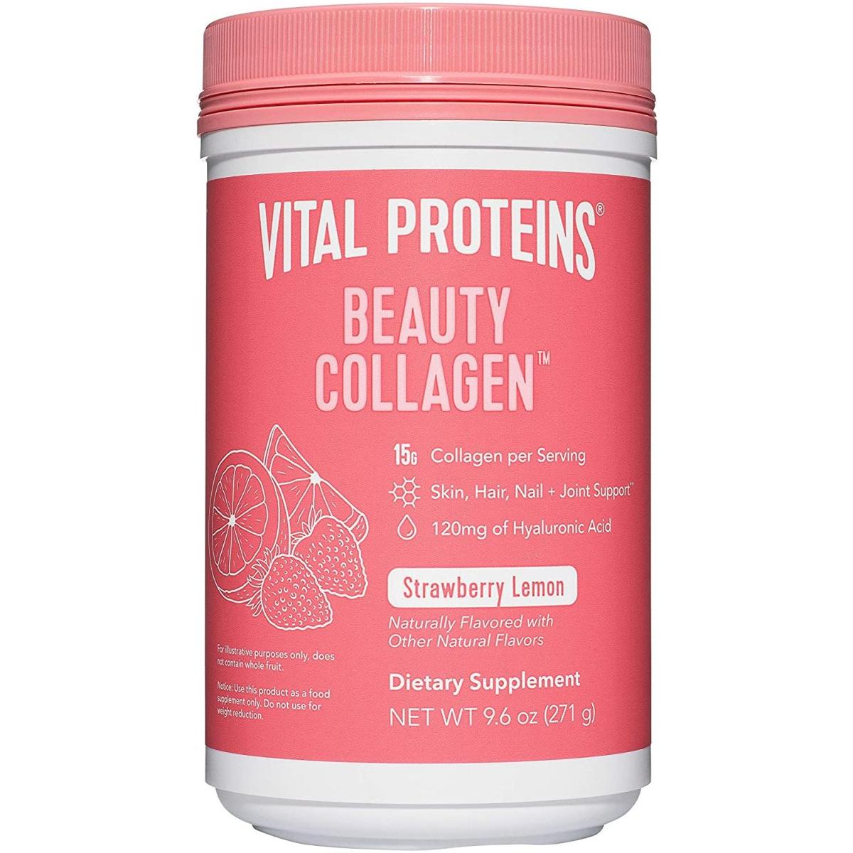Vital Proteins Beauty Collagen (Strawberry Lemon, Canister) - 120Mg of Hyaluronic Acid and 15G of Collagen per Serving - Glam Global UK