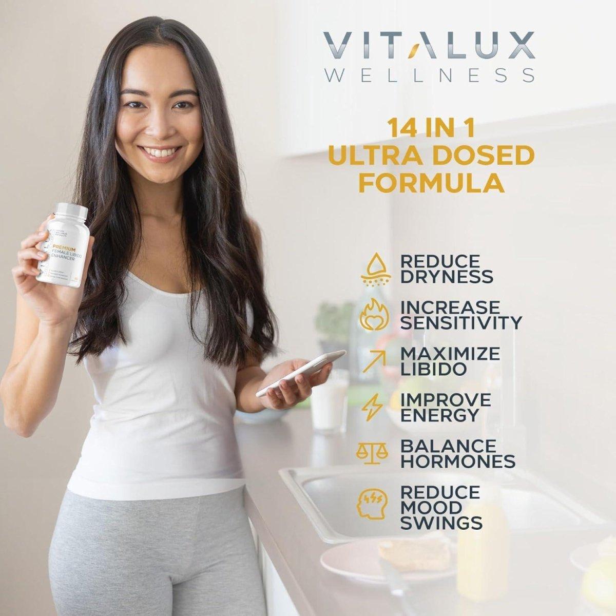 VITALUX #1 New Premium Female Libido Booster Supplement - 60 Caps - Glam Global UK
