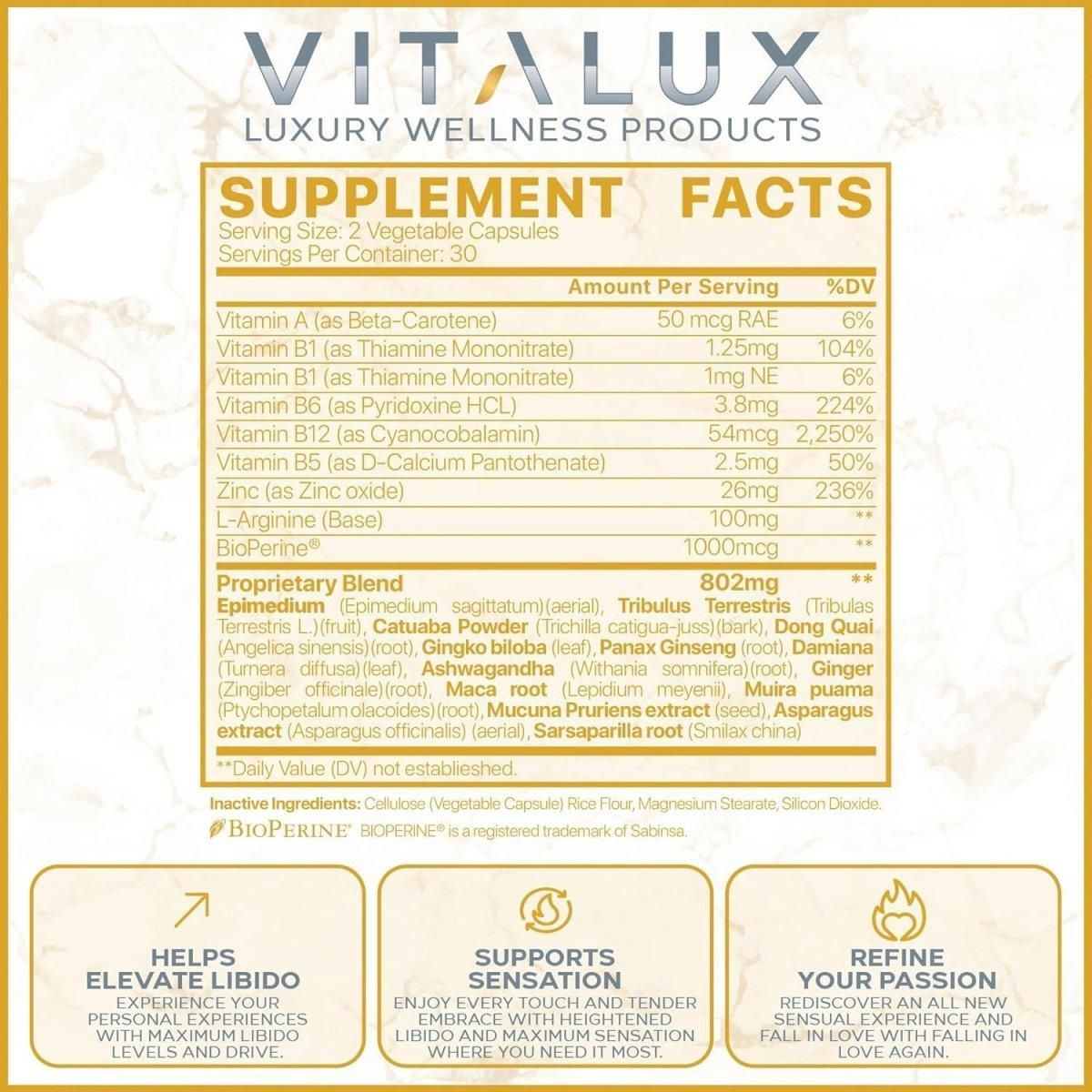 VITALUX #1 New Premium Female Libido Booster Supplement - 60 Caps - Glam Global UK