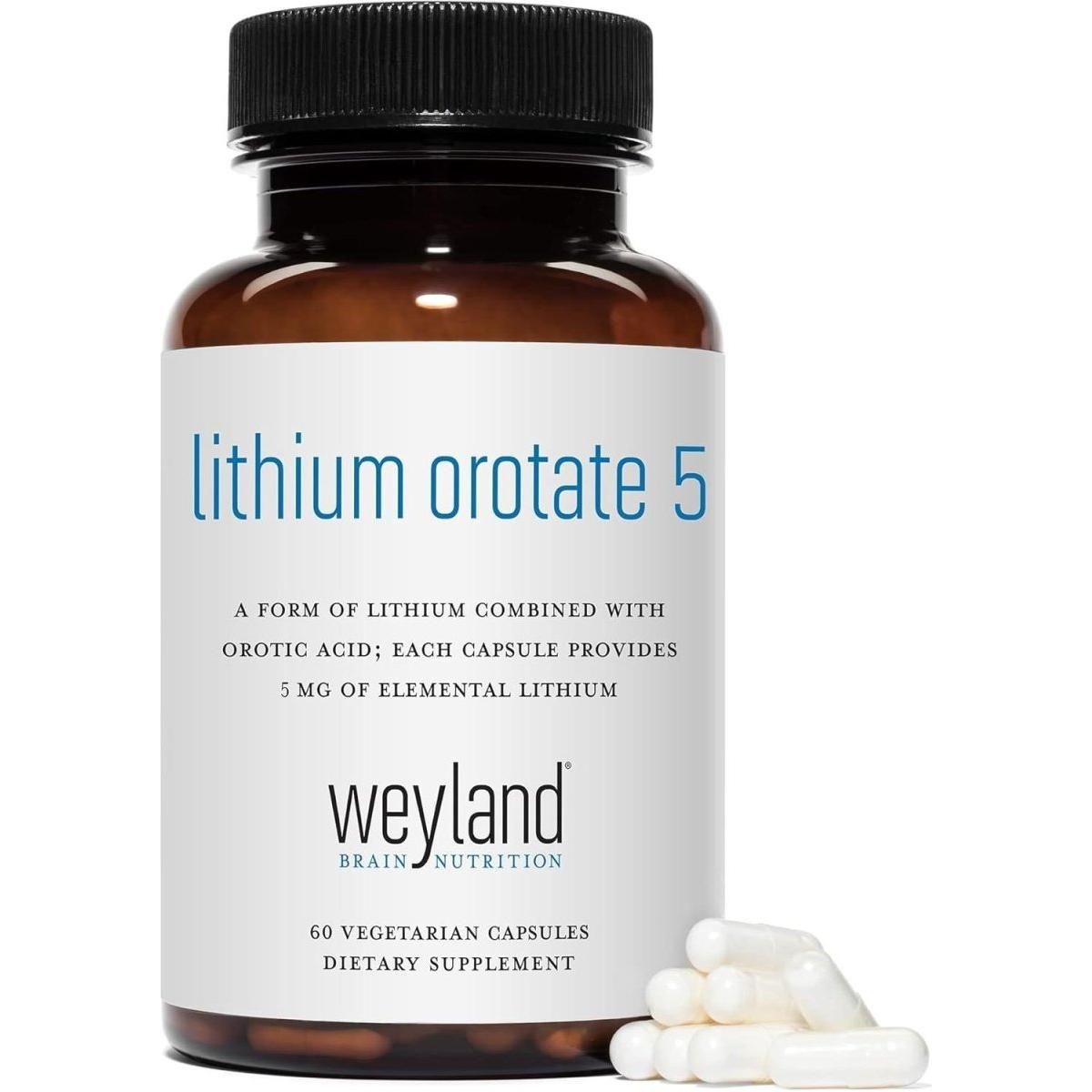 Weyland Brain Lithium Orotate - 5Mg of Elemental Lithium per Vegetarian Capsule (60 Count) - Glam Global UK