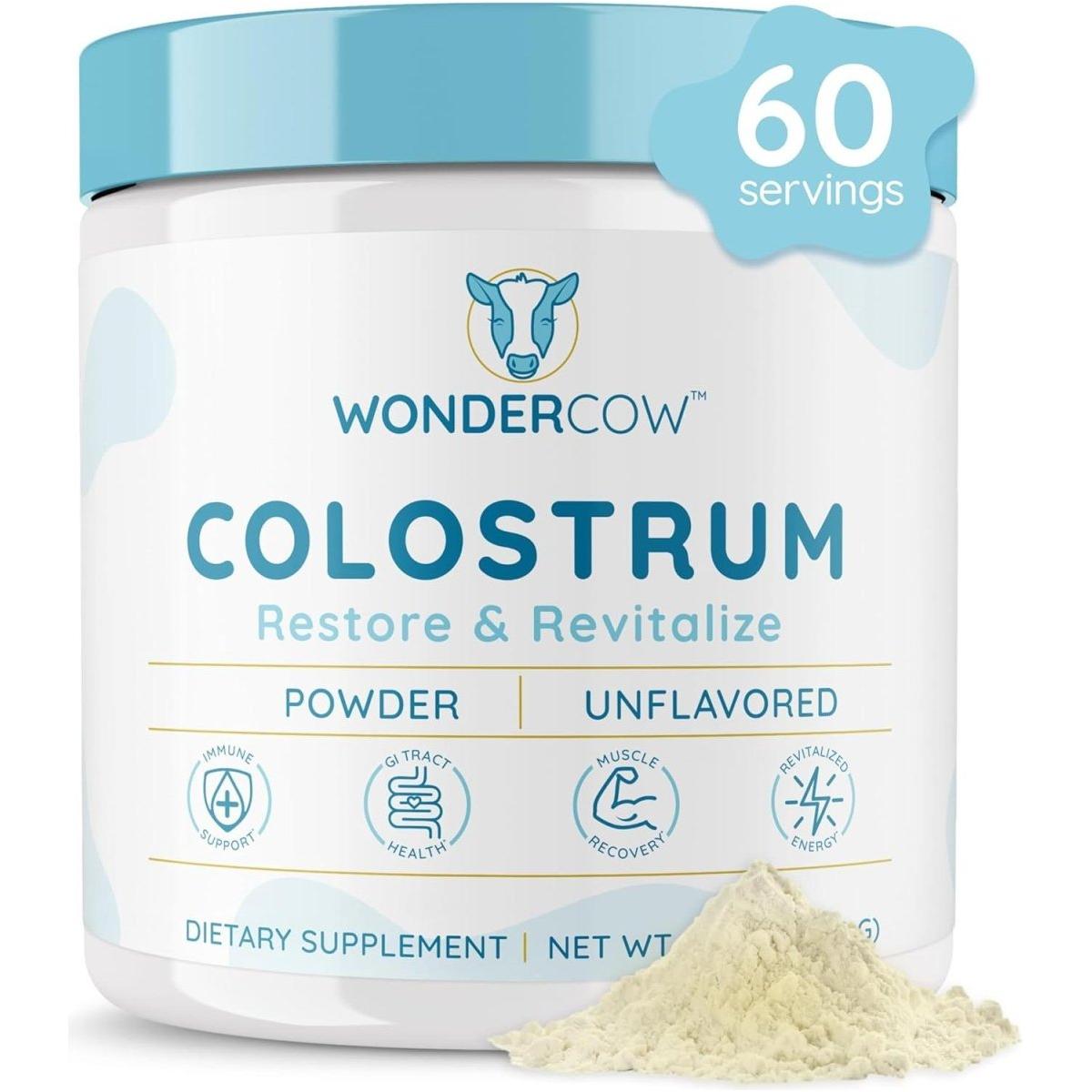 Wonder Cow Colostrum Powder Supplement for Gut Health - 60 Servings (Unflavored) - Glam Global UK