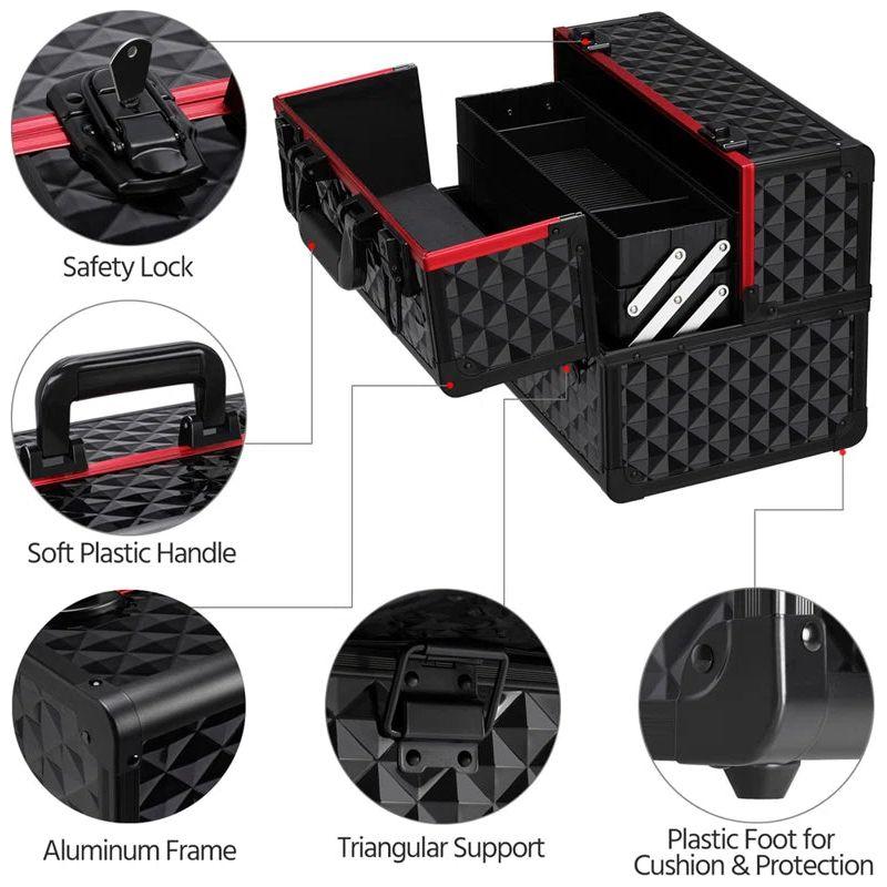 Yaheetech Professional Cosmetic Case (Lockable) - Red/Black, Silver/Black - Glam Global UKYaheetech