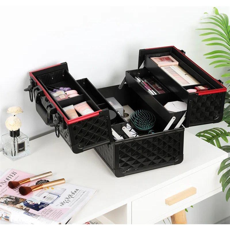 Yaheetech Professional Cosmetic Case (Lockable) - Red/Black, Silver/Black - Glam Global UKYaheetech