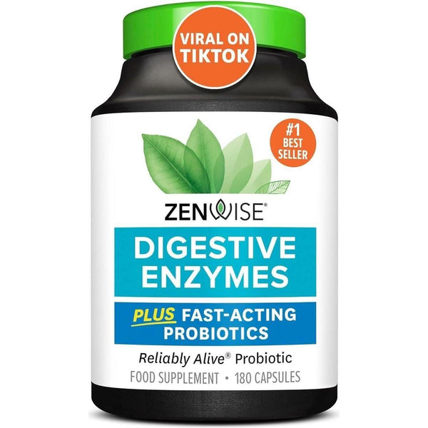 Zenwise Digestive Enzymes - Probiotic Multi Enzyme with Probiotics and Prebiotics for Digestive Health and Bloating Relief - 180 Count - Glam Global UKZenwise
