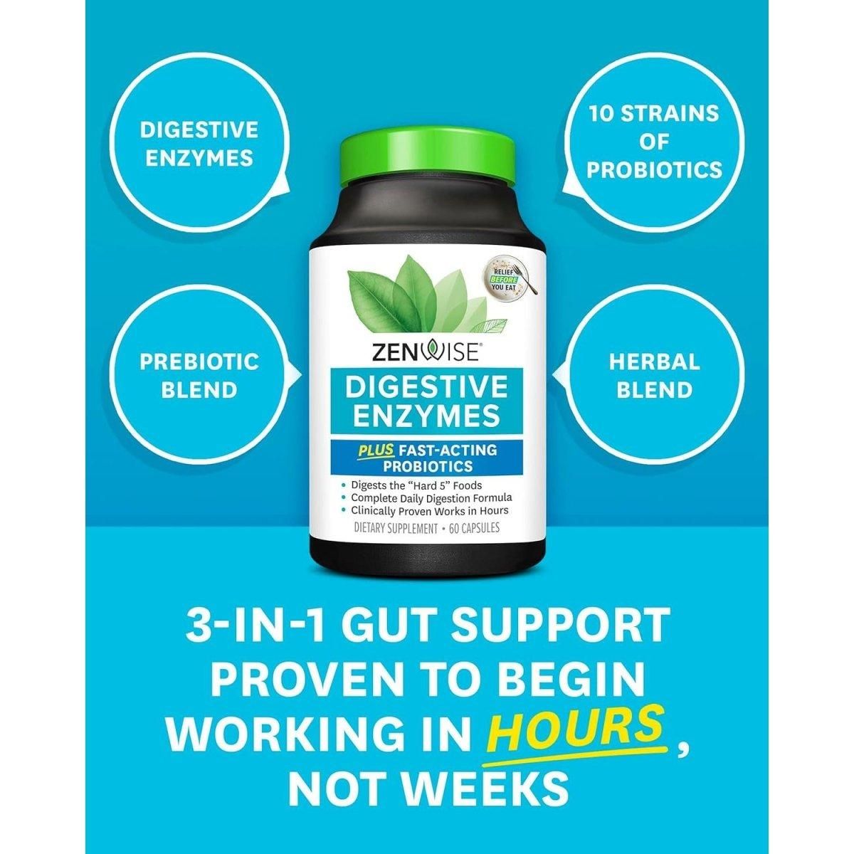 Zenwise Digestive Enzymes - Probiotic Multi Enzymes - 100 Count - Glam Global UK