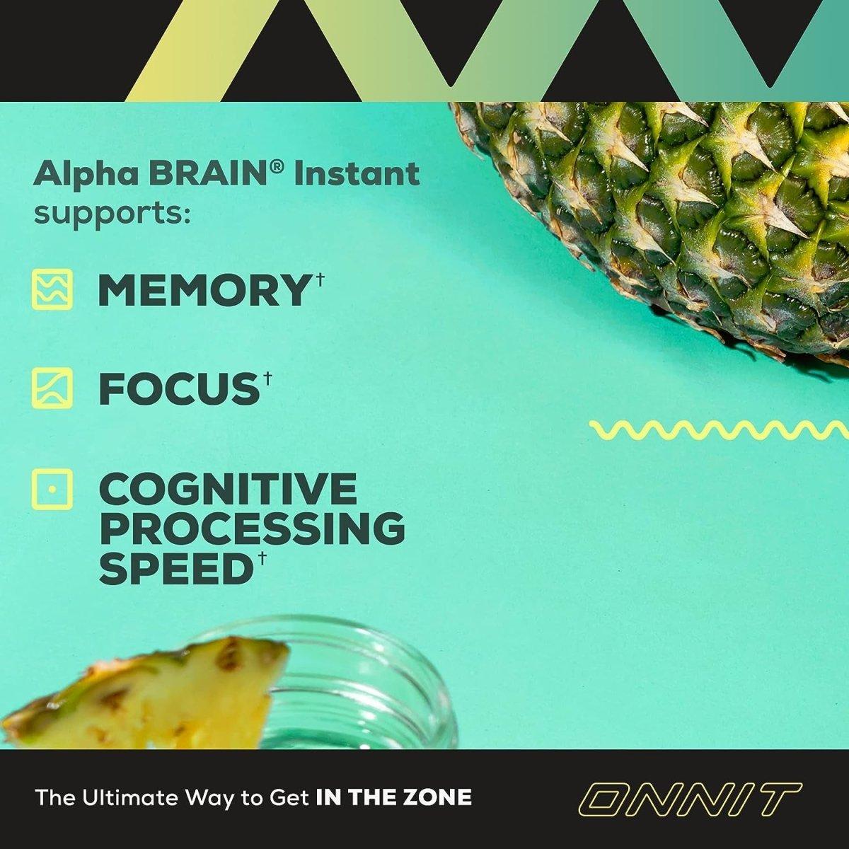 Alpha Brain Instant - Pineapple Punch Flavor - Nootropic Brain Booster Memory Supplement - Brain Support for Focus, Energy & Clarity - Alpha GPC Choline, Cats Claw, L-Theanine, Bacopa - 30Ct - Glam Global UK