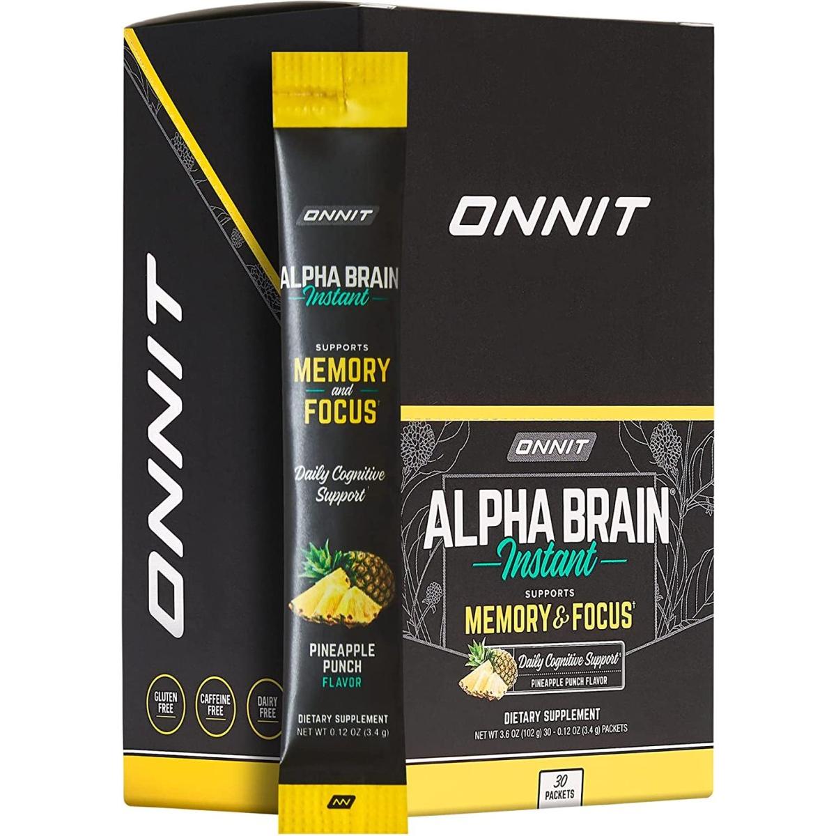 Alpha Brain Instant - Pineapple Punch Flavor - Nootropic Brain Booster Memory Supplement - Brain Support for Focus, Energy & Clarity - Alpha GPC Choline, Cats Claw, L-Theanine, Bacopa - 30Ct - Glam Global UK