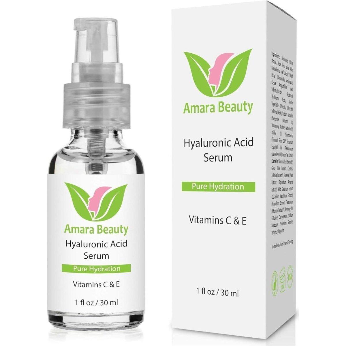 Amara Beauty Hyaluronic Acid Serum for Face with Vitamin C & E - 30ml - Glam Global UK