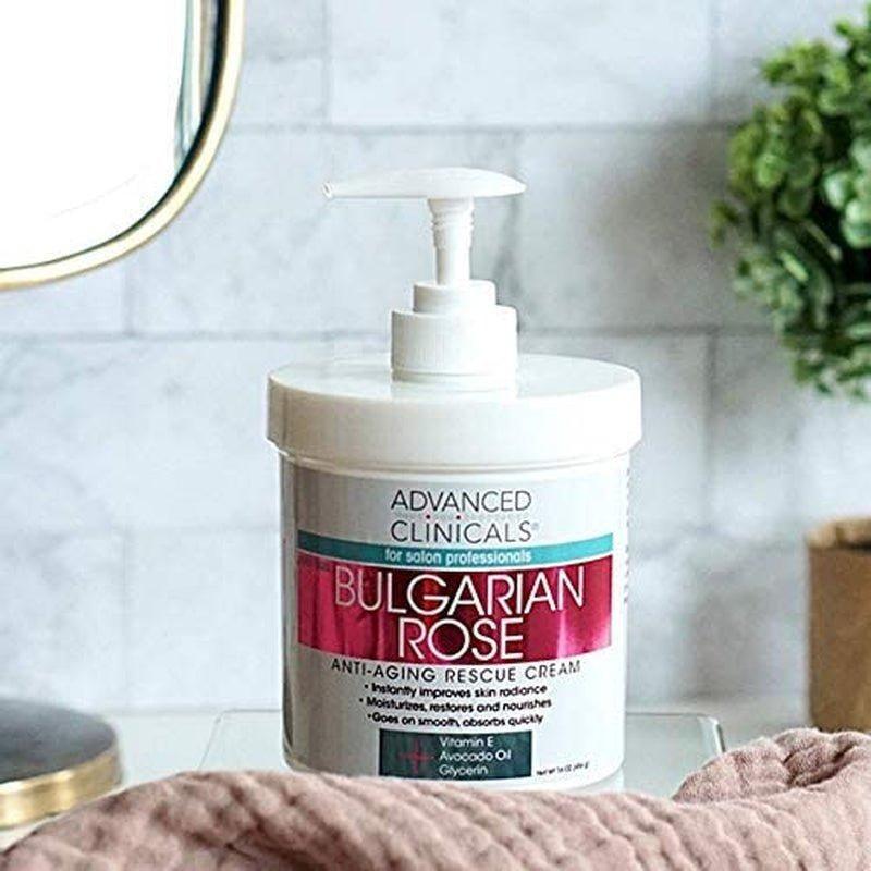 Bulgarian Rose anti Aging Vitamin E Moisturizer Body Lotion & Face Cream | Body Butter Cream | Skin Brightening + Tightening Lotion | Body Skin Care Products for Women, Large 16 Oz - Glam Global UK