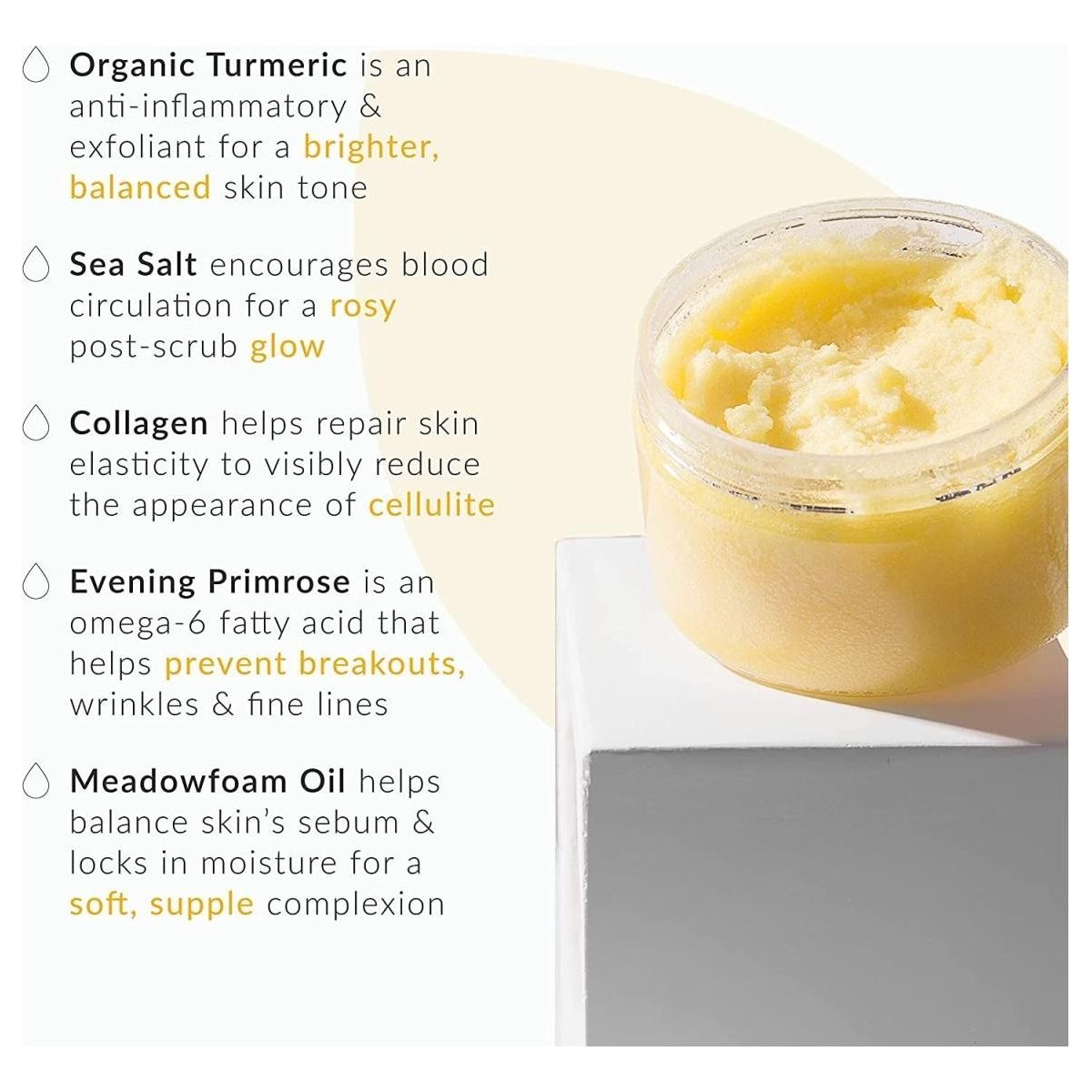 Exfoliating Body Scrub for Men and Women | Turmeric Scrub and Sea Salt Scrub Body Exfoliator with Collagen and Coconut Oil | Hydrating Face Scrub Foot Scrub and Dead Skin Remover for Body Care - Glam Global UK