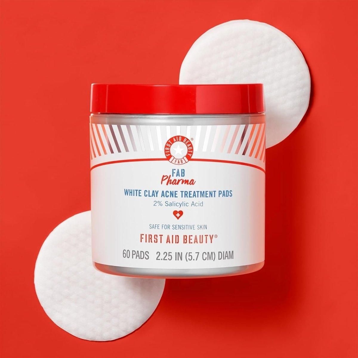 FAB Pharma White Clay Acne Treatment Pads 2% Salicylic Acid, Treatment for Breakouts, Whiteheads, Blackheads and Acne - Glam Global UK