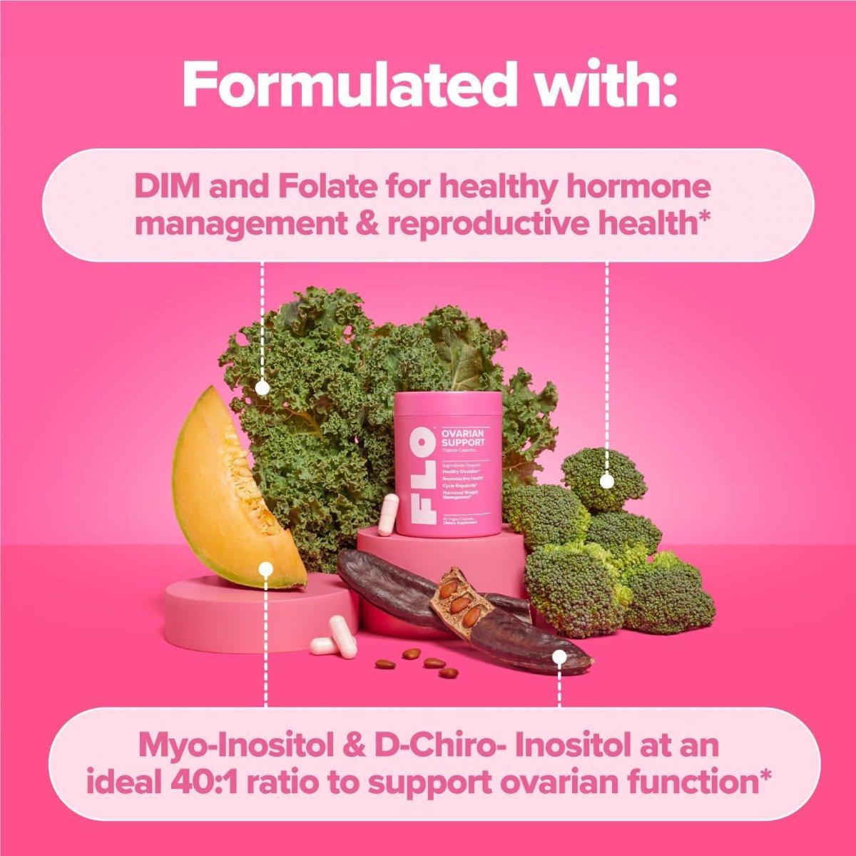FLO Ovarian Support - Hormone Balance for Women, Inositol Supplement - 30 Servings - Glam Global UK