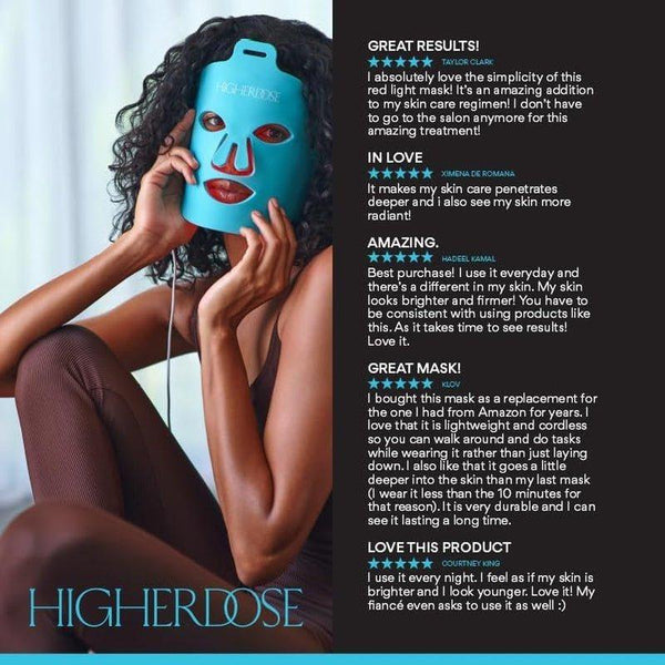 Higher Dose Red Light Therapy Face Mask - Cordless At - Home LED Facial Light Therapy - Glam Global UKHigher Dose