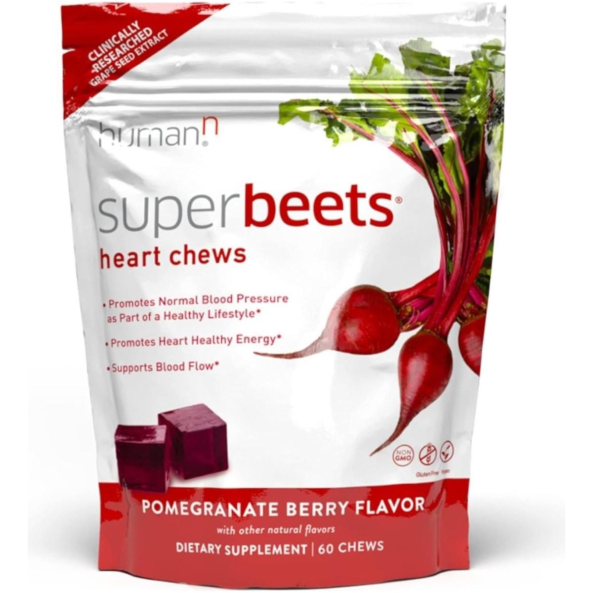 HumanN Superbeets Heart Chews - Nitric Oxide Production and Blood Pressure Support - Pomegranate Berry Flavor - 60 Count - Glam Global UK