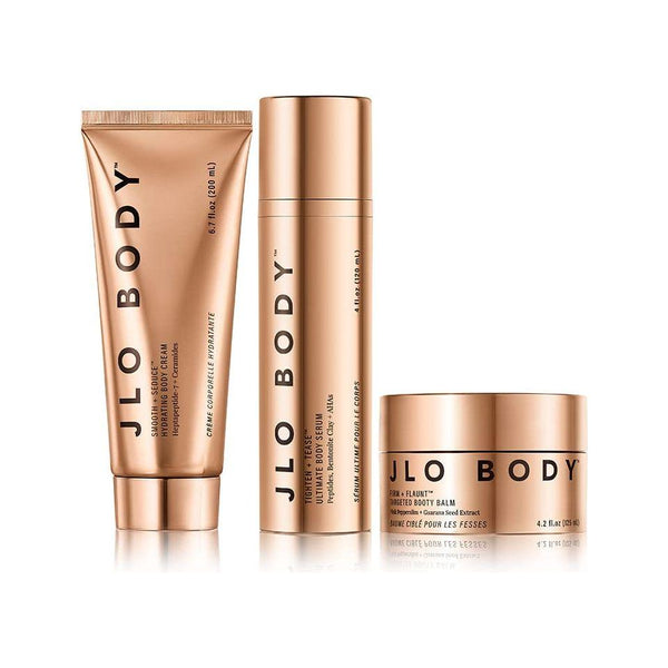 JLO BEAUTY The Ultimate Body Trio | Includes 120ml Booty Balm, 120ml Body Serum & 198ml Body Cream - Glam Global UKJLo Beauty