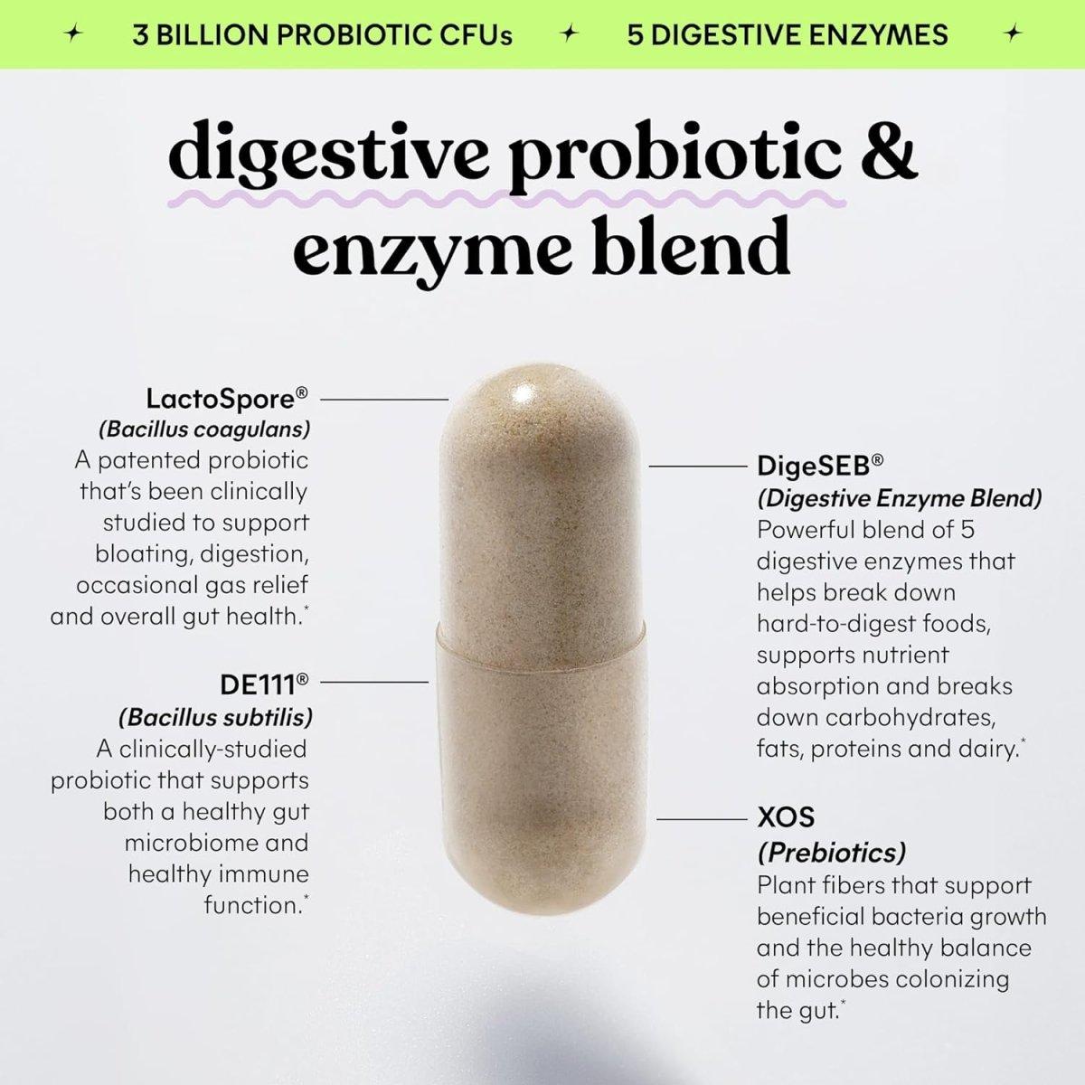 Lemme Debloat Daily Digestive Enzymes & 3-in-1 Prebiotic - 60 Ct - Glam Global UK