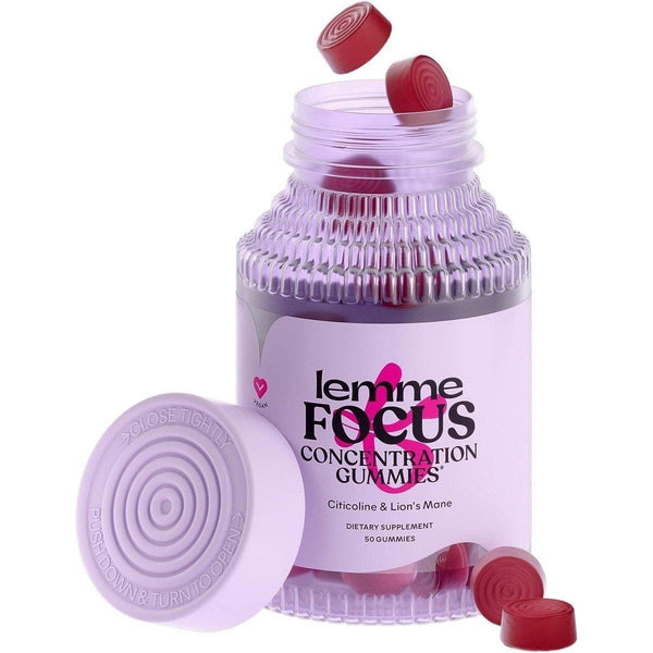 Lemme Focus Concentration Gummies with Cognizin Citicoline, Lion's Mane Mushroom, Vitamin B12 - Strawberry (50 Count) - Glam Global UKLemme