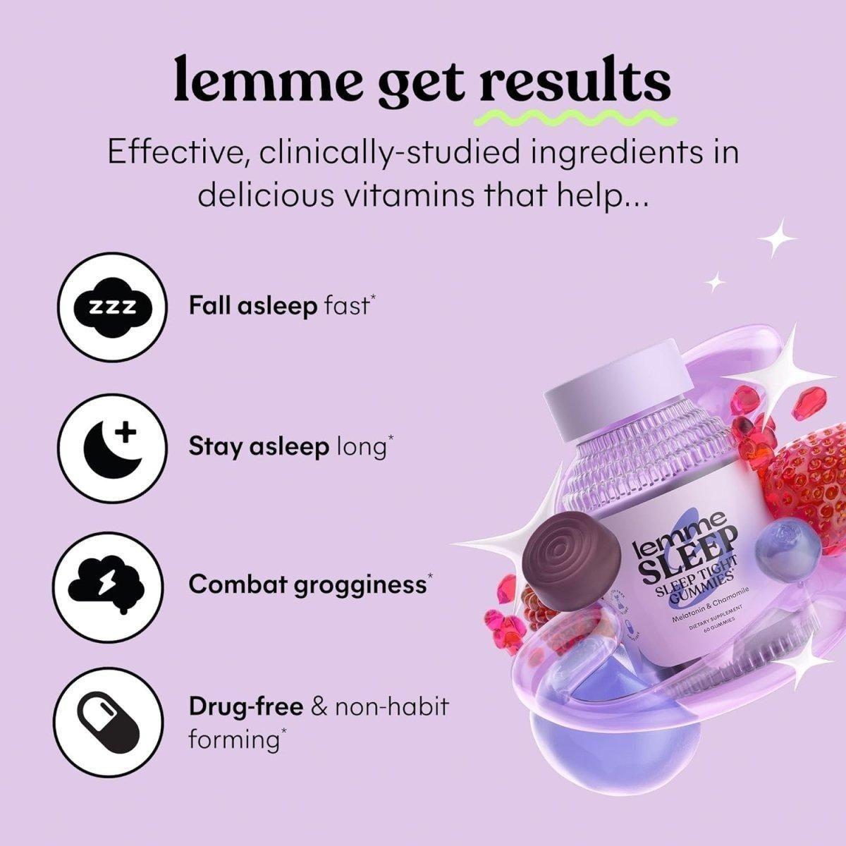 Lemme Sleep Gummies with 5mg Melatonin 60 Count Berry Flavored