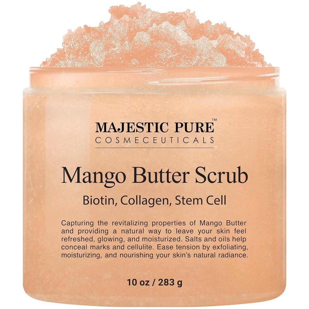 Majestic Pure Mango Butter Body Scrub - with Biotin, Collagen, Stem Cell - 300ml - Glam Global UK