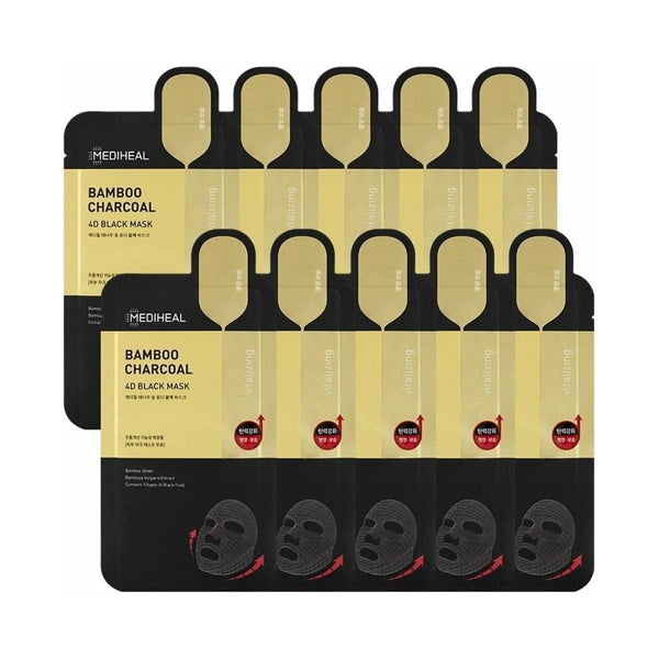 MEDIHEAL Bamboo Charcoal 4D Black Mask Sheet 10P - Glam Global UKMEDIHEAL