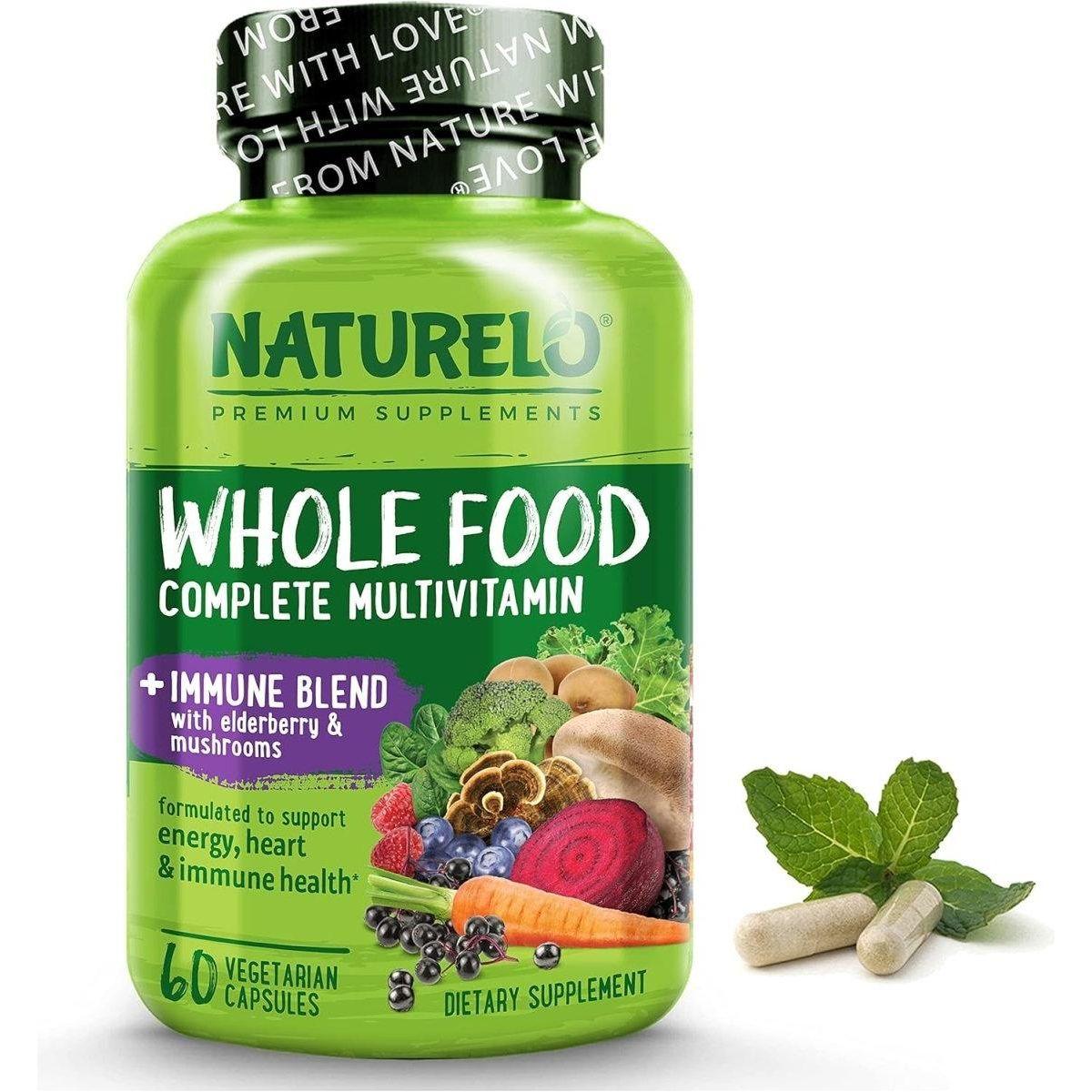 Naturelo Whole Food Multivitamin + Immune Blend with Elderberry & Mushrooms - 60 Vegan Capsules - Glam Global UK