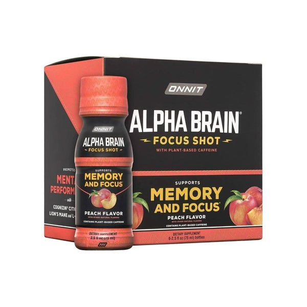 Onnit Alpha BRAIN Focus Energy Shot Supplement - Energy, Focus, Mood, Stress, Brain Booster Drink - Peach (75ml, 6 Ct) - Glam Global UKOnnit