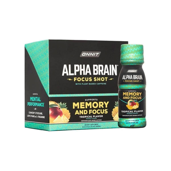 Onnit Alpha BRAIN Focus Energy Shot Supplement - Energy, Focus, Mood, Stress, Brain Booster Drink - Tropical (2.5 Fl Oz, 6 Ct) - Glam Global UKOnnit